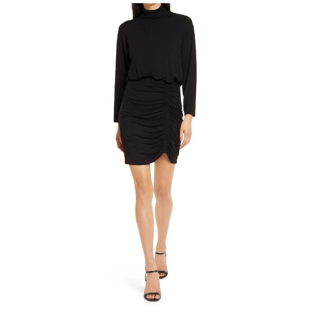 FRAICHE BY J  Ruched Turtleneck Long Sleeve Dress
